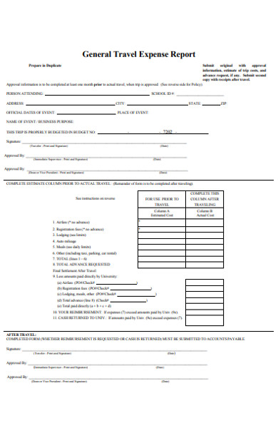 general travel expense report form