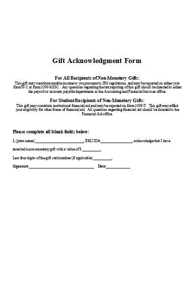 gift acknowledgment form