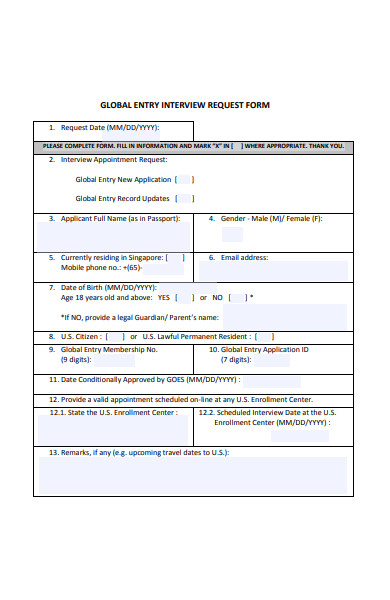 global entry interview request form