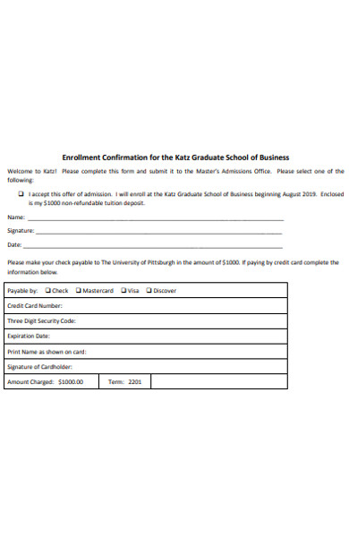 graduate enrollment confirmation form