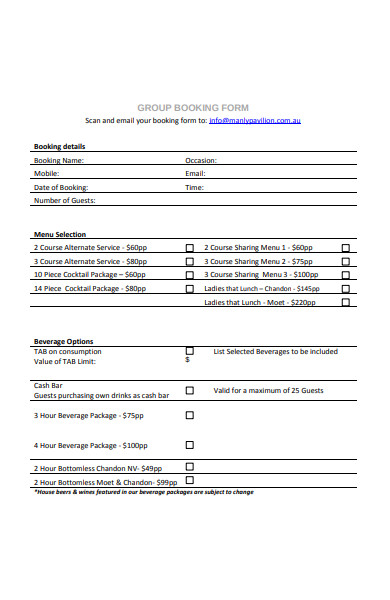 group booking form
