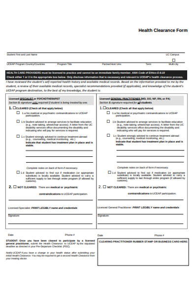health clearance form