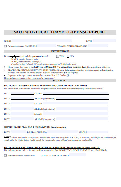 individual travel expense form