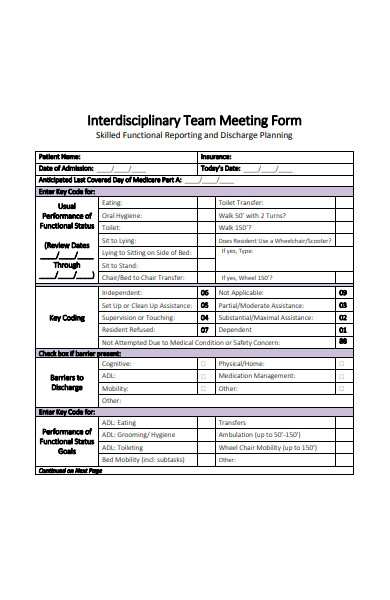 Printable Interdisciplinary Team Meeting Template