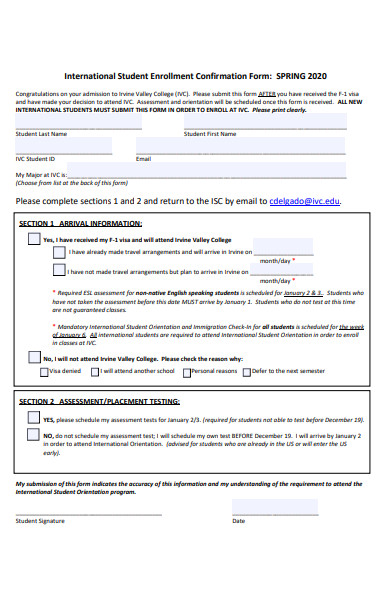international student enrollment confirmation form