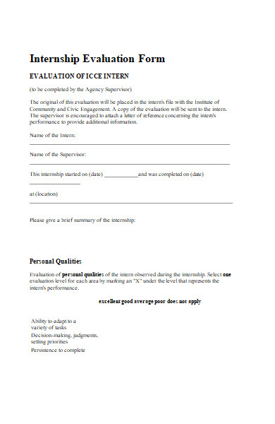 internship assessment evaluation form