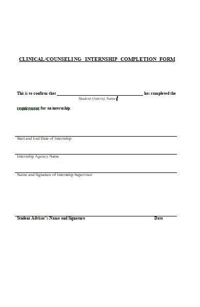internship completion evaluation form