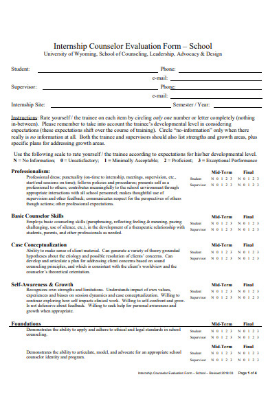 internship counselor evaluation form