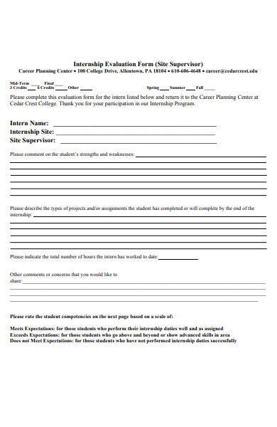 internship planning evaluation form