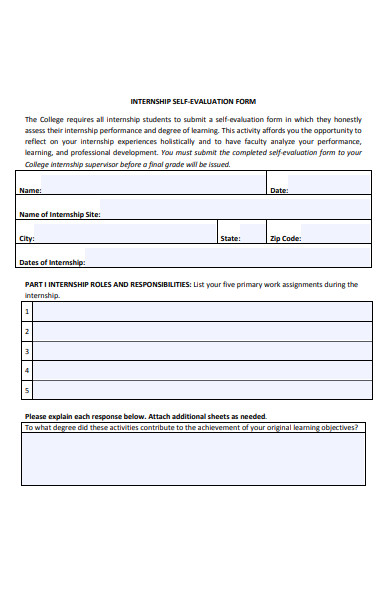 internship self evaluation form