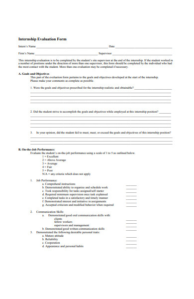 internship service evaluation form