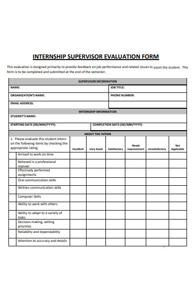 internship supervisor evaluation form