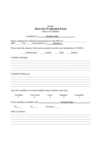 interview based evaluation form