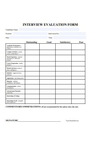 FREE 25+ Interview Evaluation Forms in PDF | MS Word