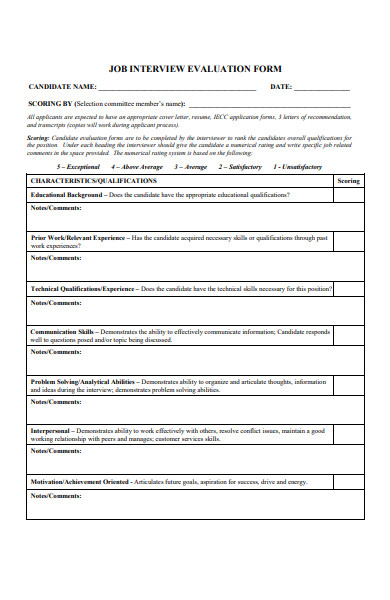 FREE 25+ Interview Evaluation Forms in PDF | MS Word