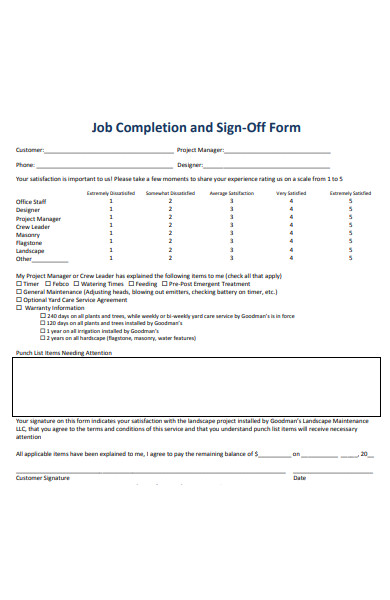 job sign off form