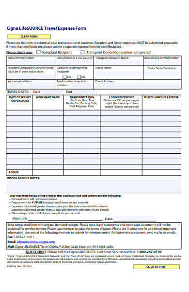 life source travel expense form