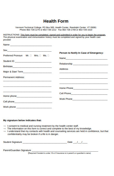 mandatory health form