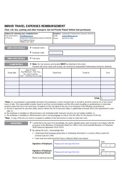 minor travel expense form