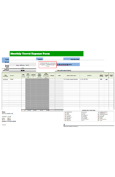 monthly travel expense form