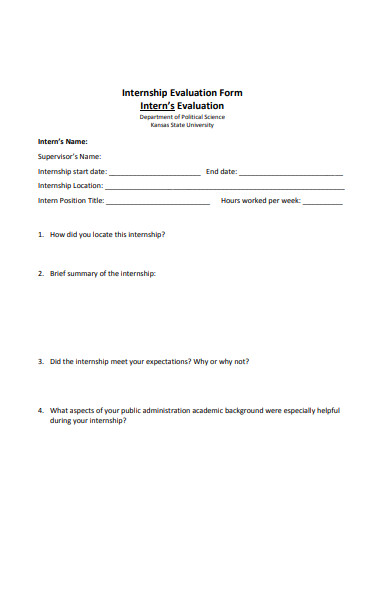 new internship evaluation form