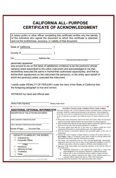 official acknowledgment form