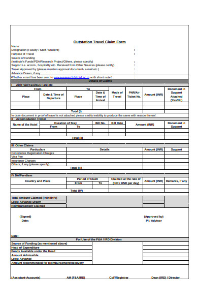 outstation travel claim form