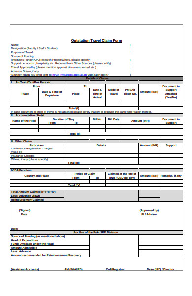 Free 39 Travel Claim Forms In Pdf Ms Word Excel