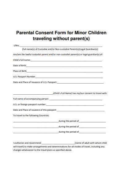 parental consent form for children traveling