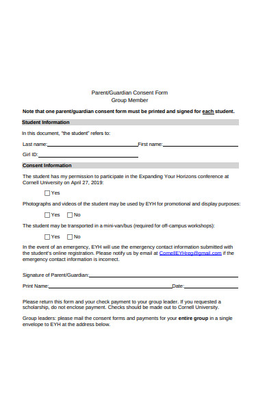 parental consent form for group member