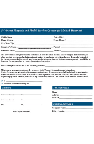 parental consent form for medical treatment