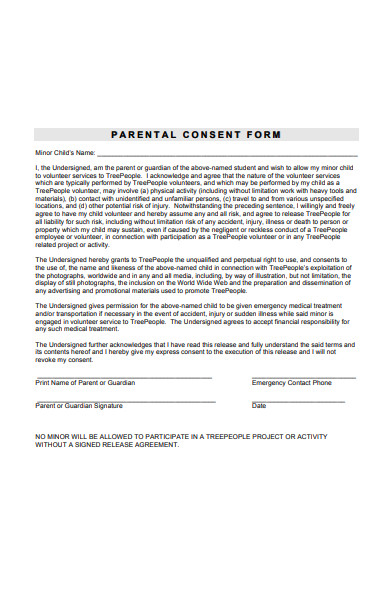 parental consent form for minor child