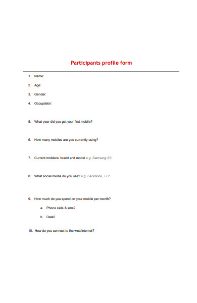 participants profile form