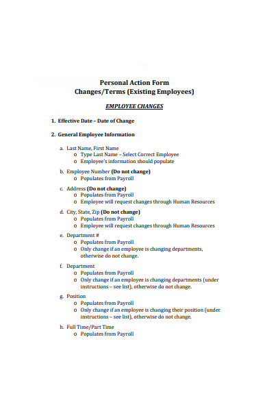 personal action form