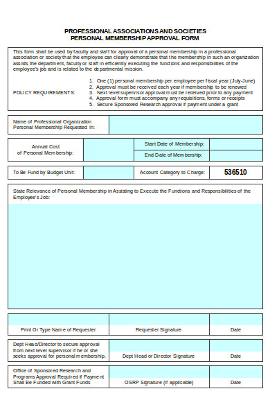 personal membership approval form