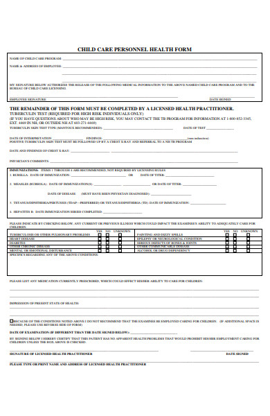 personnel health form
