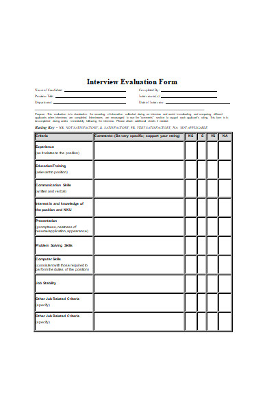 post interview evaluation form
