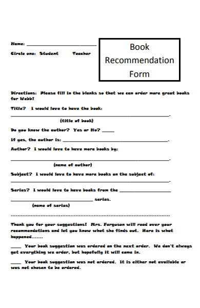 printable book recommendation form