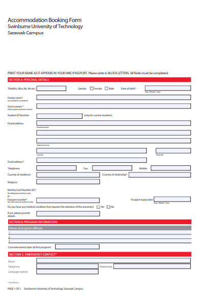 printable booking form