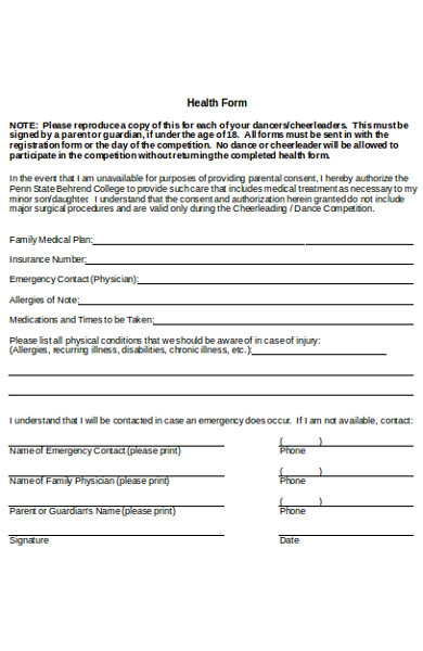 printable health form