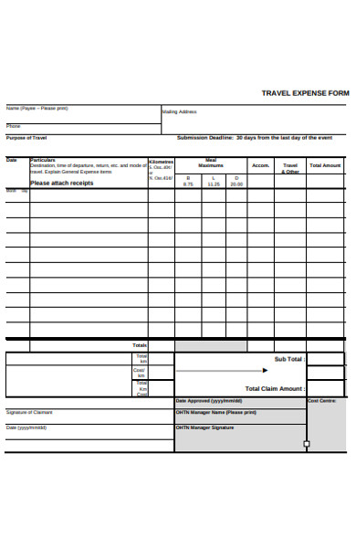 printable travel expense form