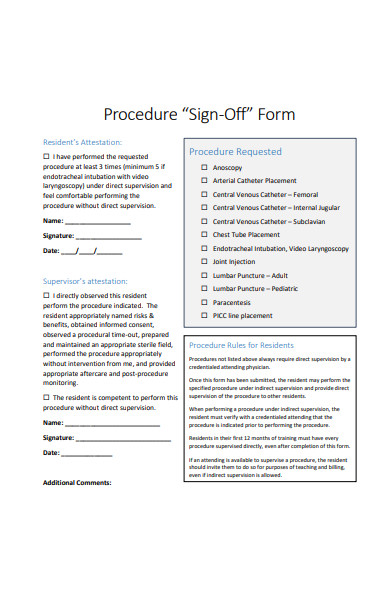 procedure sign off form