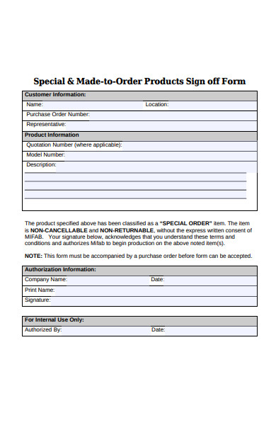 product sign off form