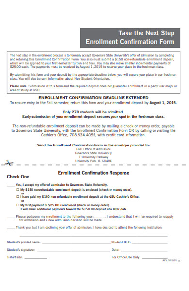 professional enrollment confirmation form