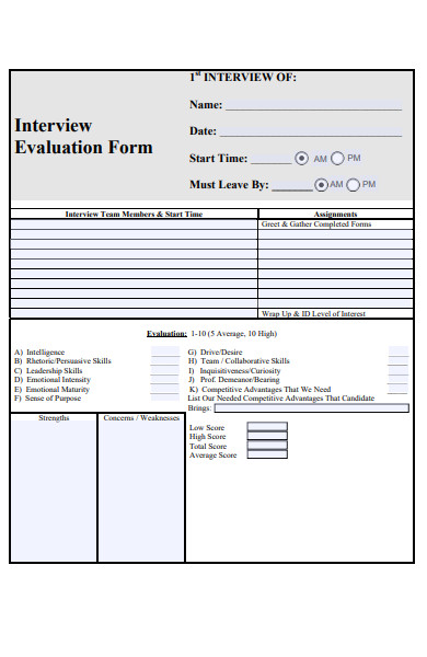 professional interview evaluation form
