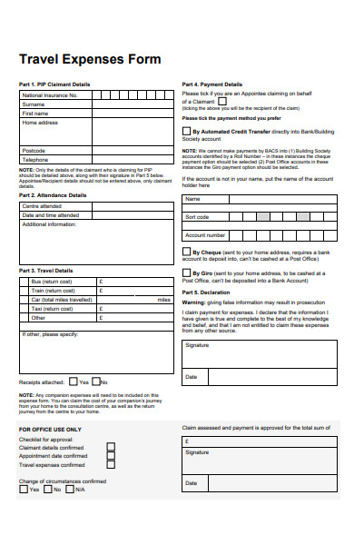 professional travel expense form