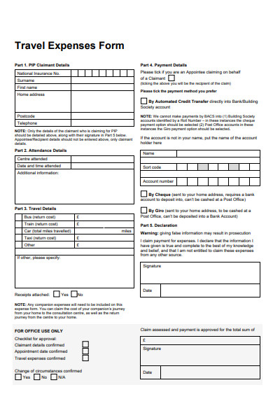 sample travel expense form