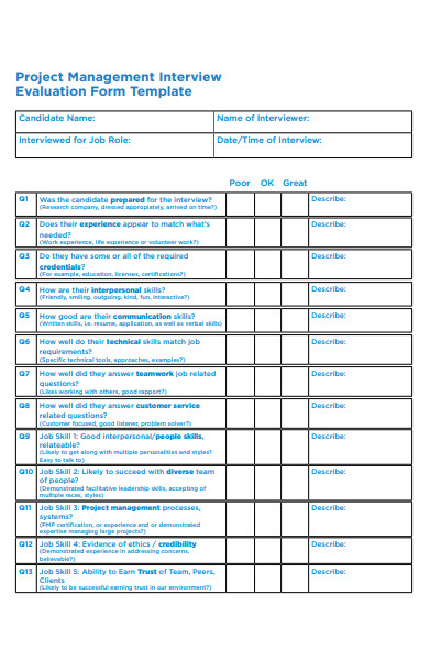 project management interview evaluation form