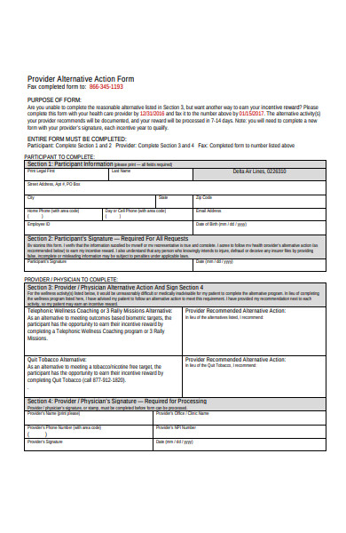 provider alternative action form