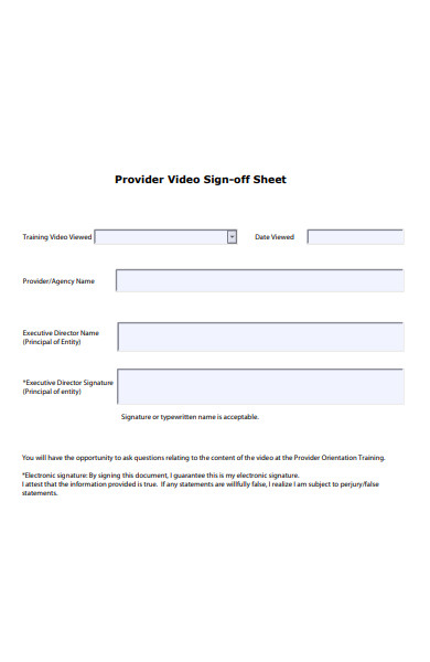 provider video sign off form